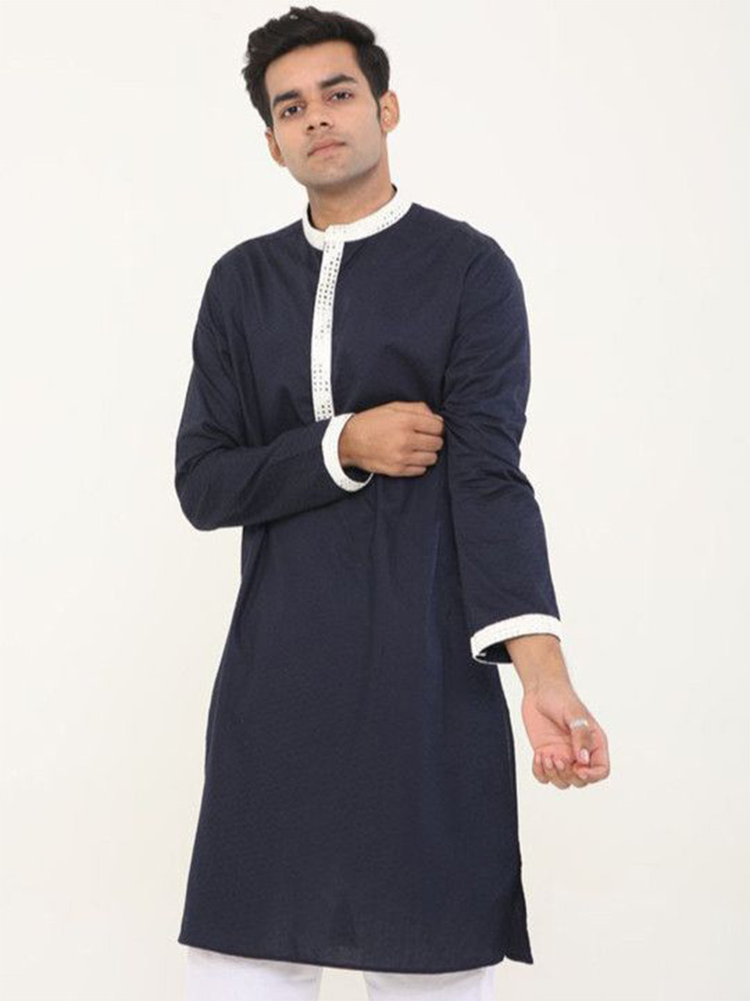Style Matters Men Woven Design Festive Cotton Straight Kurta