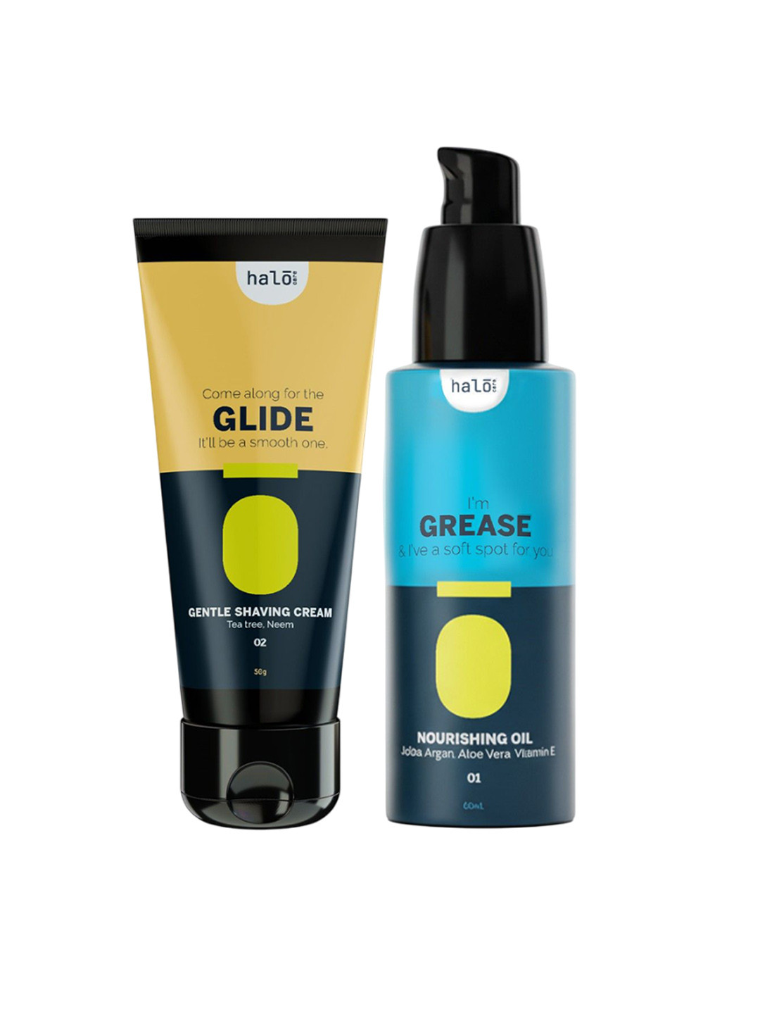 Halo Care Pre Shave Superstars Set of 2 Grease Oil 60ml & Glide Shaving Cream 50g for Men