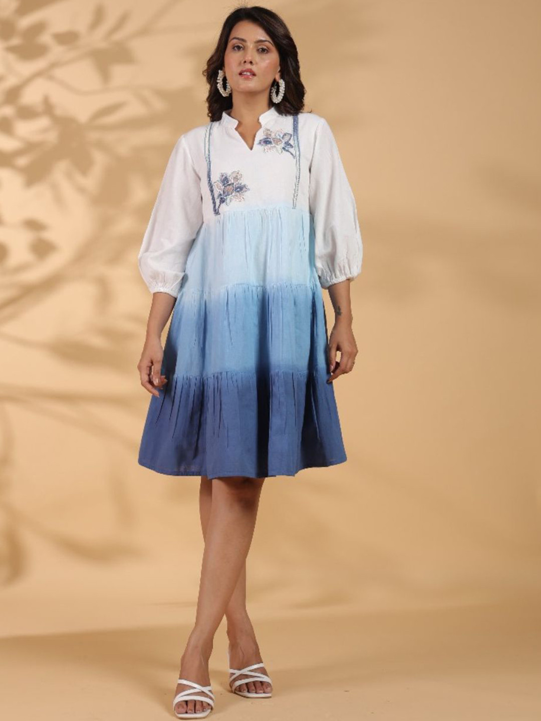 Zolo Label Women Ombre Blue Embroidered Fit & Flare Dress