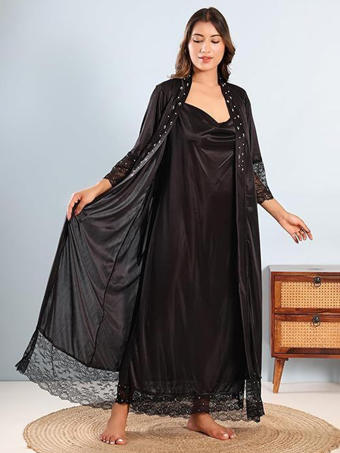 HOUSE OF ELORRA Women V-Neck Maxi Nightdress