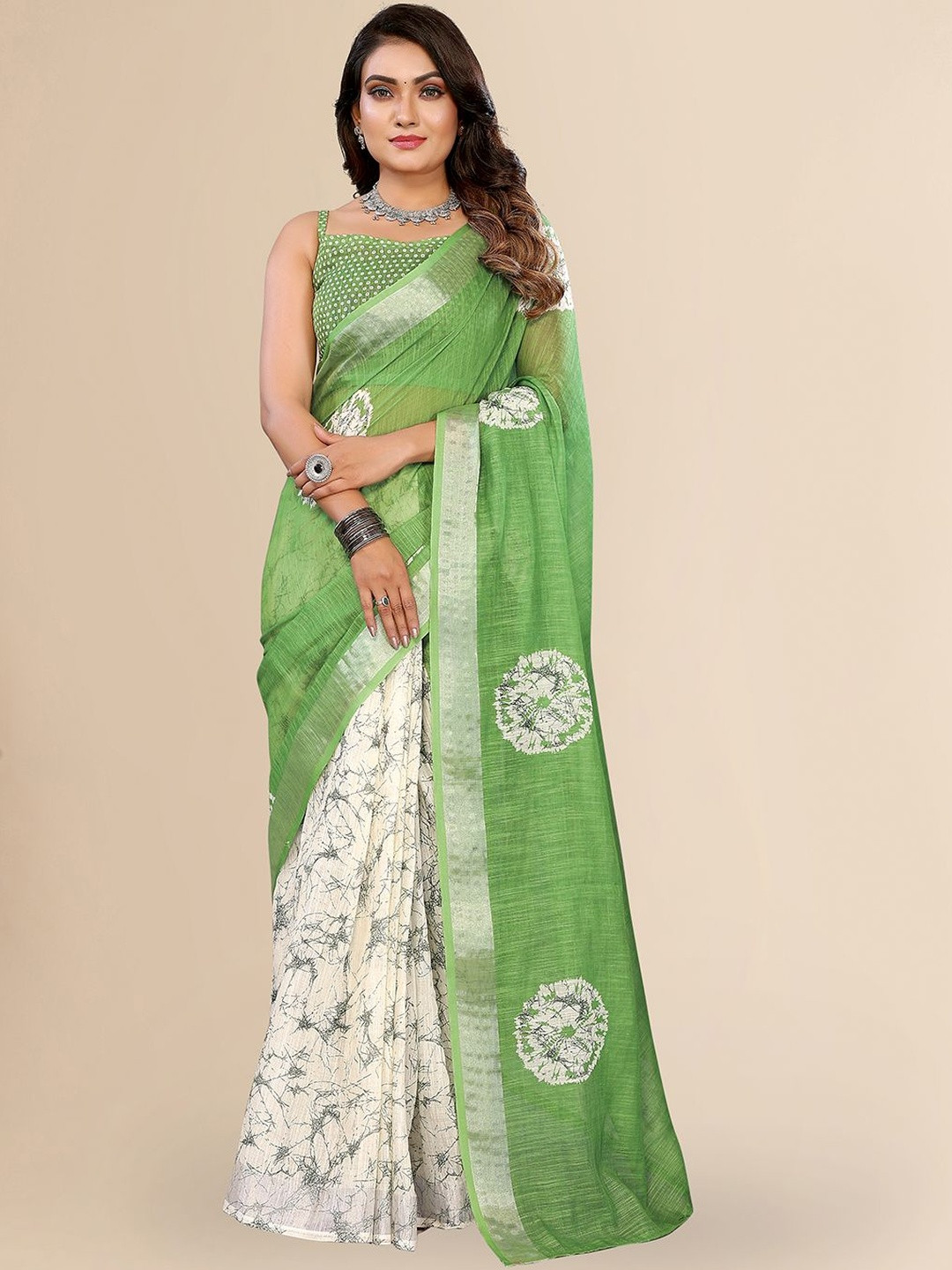 Moda Rapido Digital Print Zari Border Ready to Wear Linen Saree