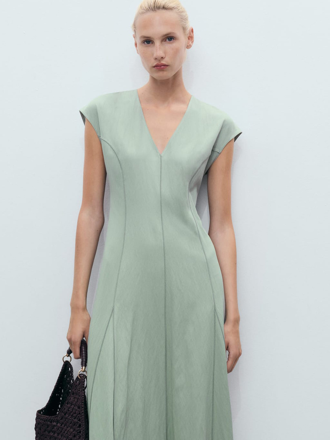 MANGO Upfront Stitch Paneled A-Line Midi Dress