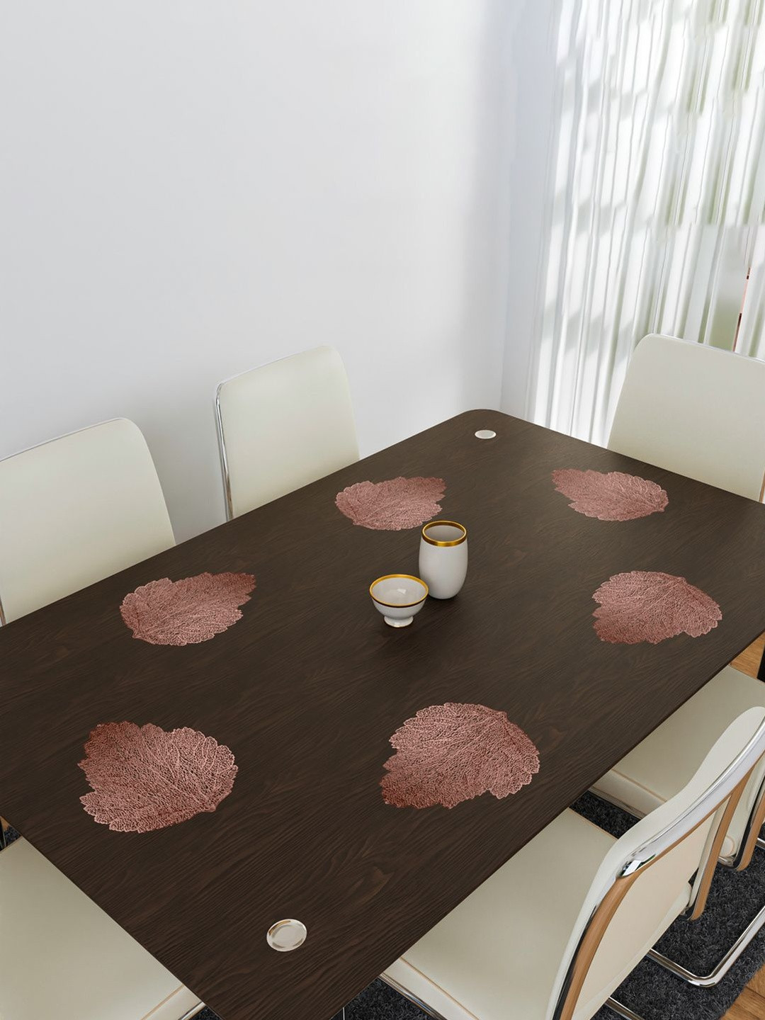Aura Copper-Toned 4 Pieces Patta Shaped Leather Heat-Resistant Table Placemats