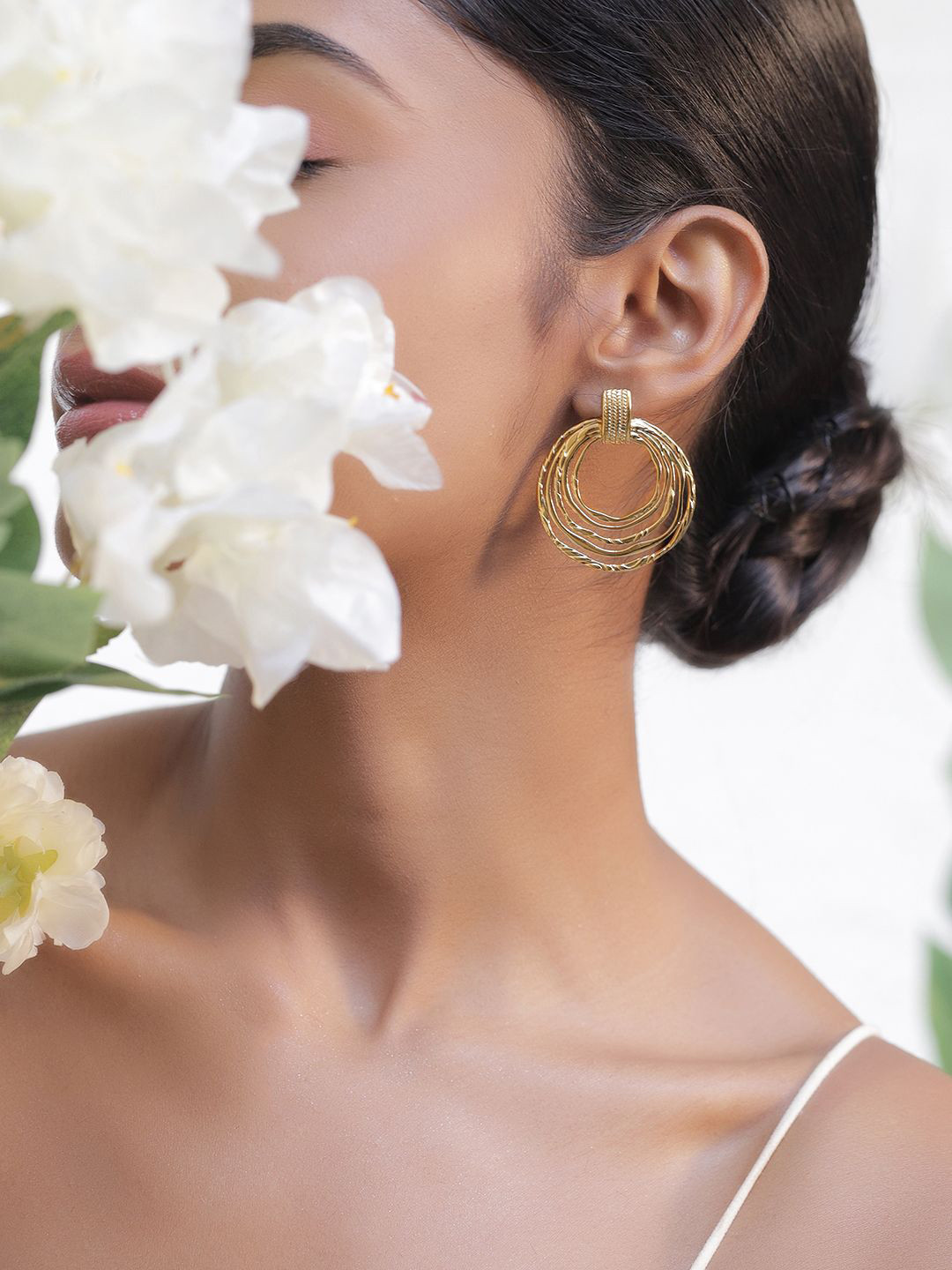 Rubans 18K Gold-Plated Stainless Steel TarnishFree Waterproof Multi-Ring Hoop Drop Earring