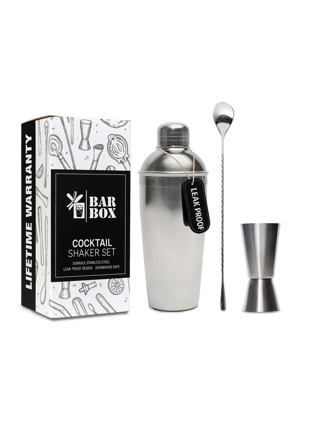 BAR BOX Silver-Toned 3 Pieces Stainless Steel Barware Tool Sets