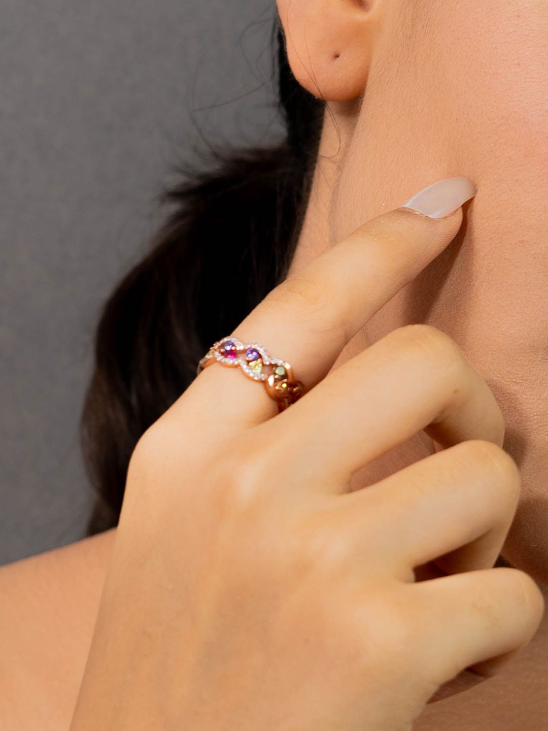 IYRAA Sterling Silver Zircon Studded Statement Finger Ring