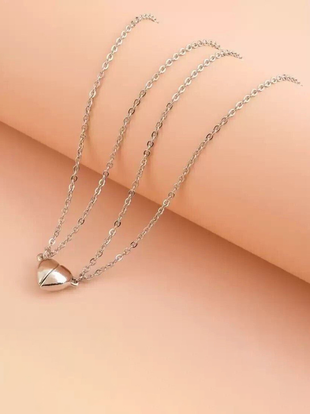 PASU FASHION Unisex Set Of 2 Stainless Steel Heart Shaped Couples Pendants With Chains