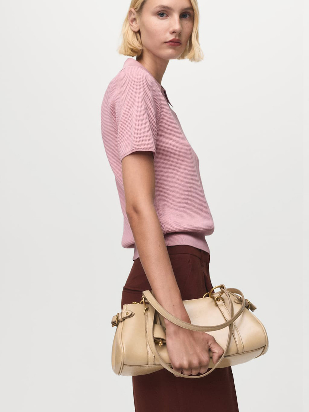 MANGO Waffle Knit Polo Collar T-shirt