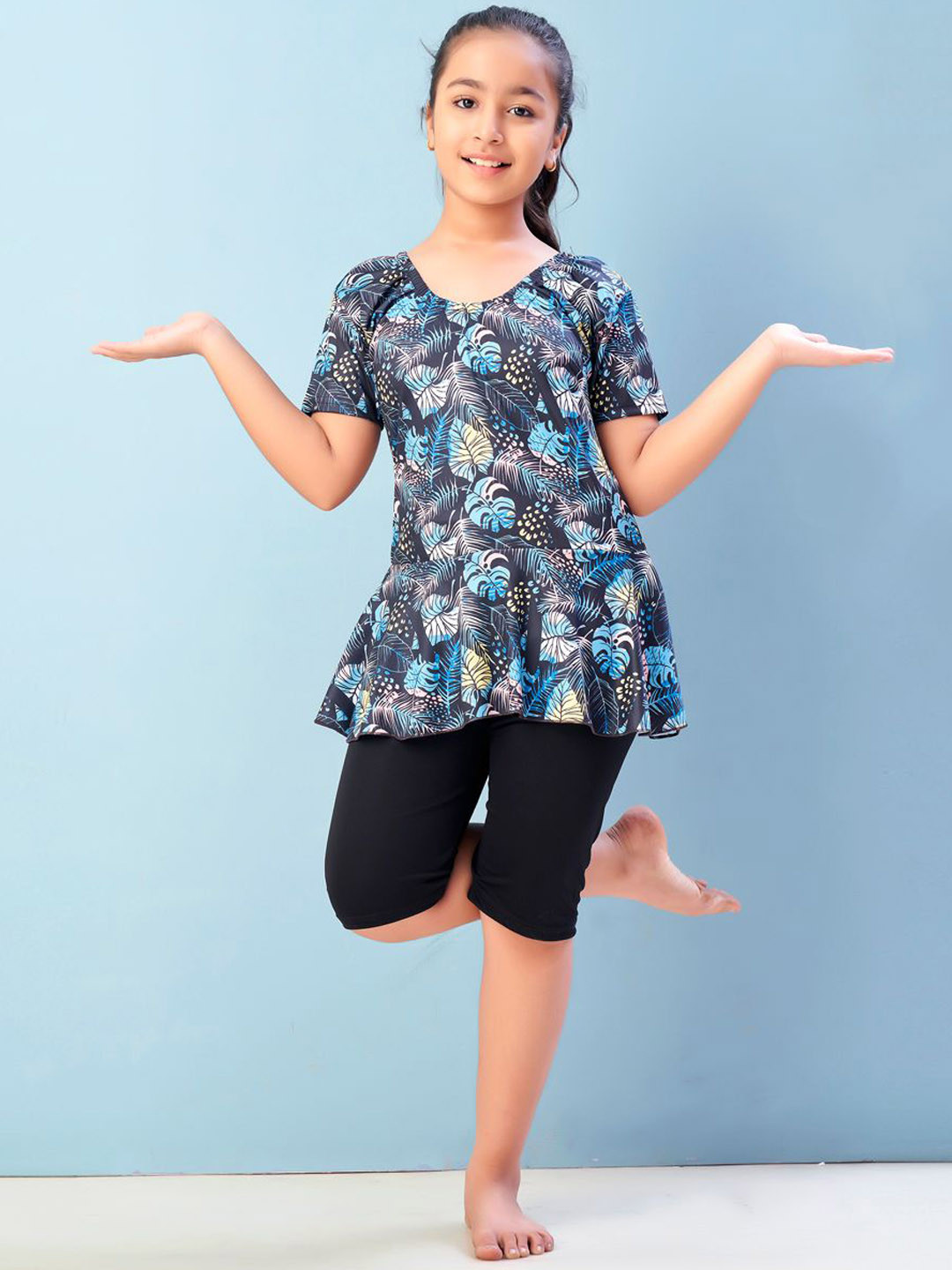 BAESD Girls Tropical Round Neck Swimwear