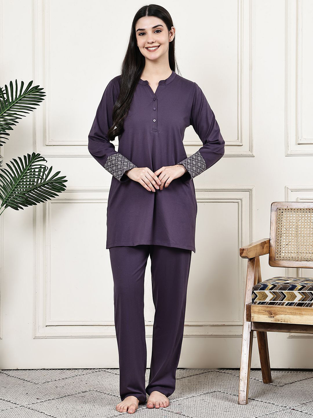 Kanvin Women Round Neck Top Slip On Pyjama Night Suits