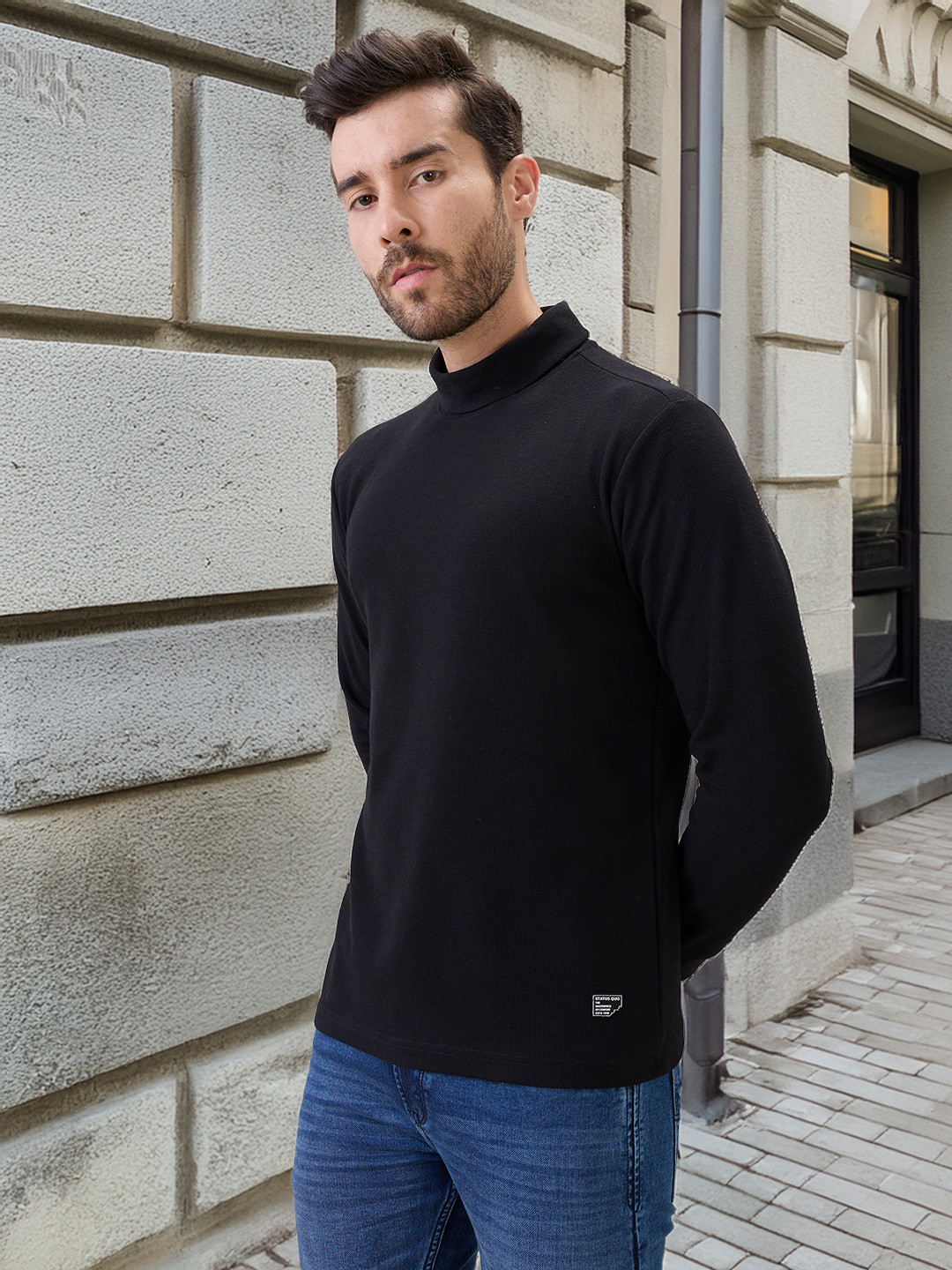 Status Quo Men Solid Turtle Neck T-shirt