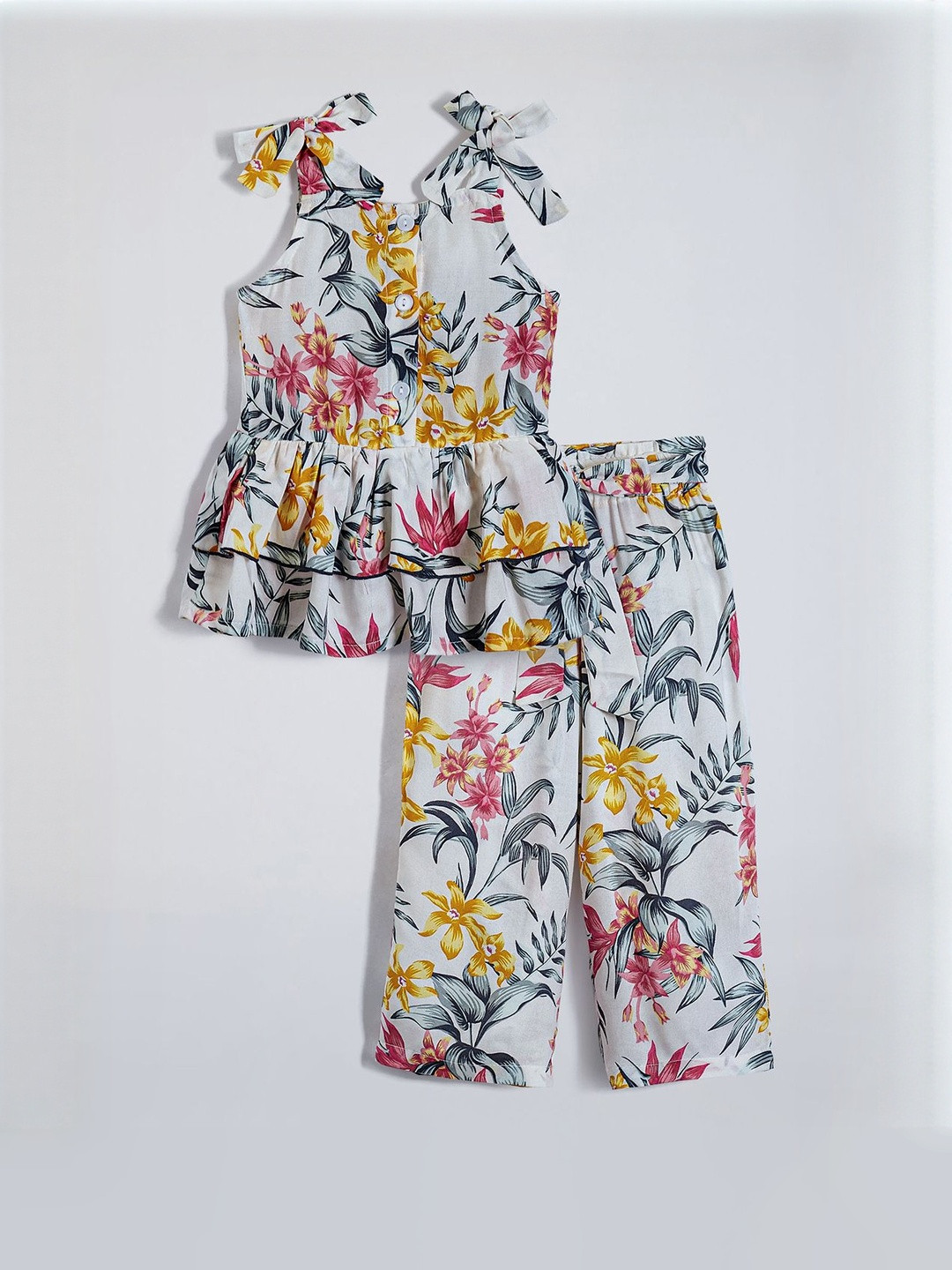 Hopscotch Girls Floral Printed Ruffled Blouse & Pants