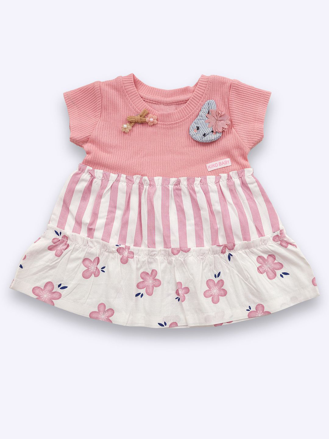 KIKO Girls Floral Printed Fit & Flare Dress