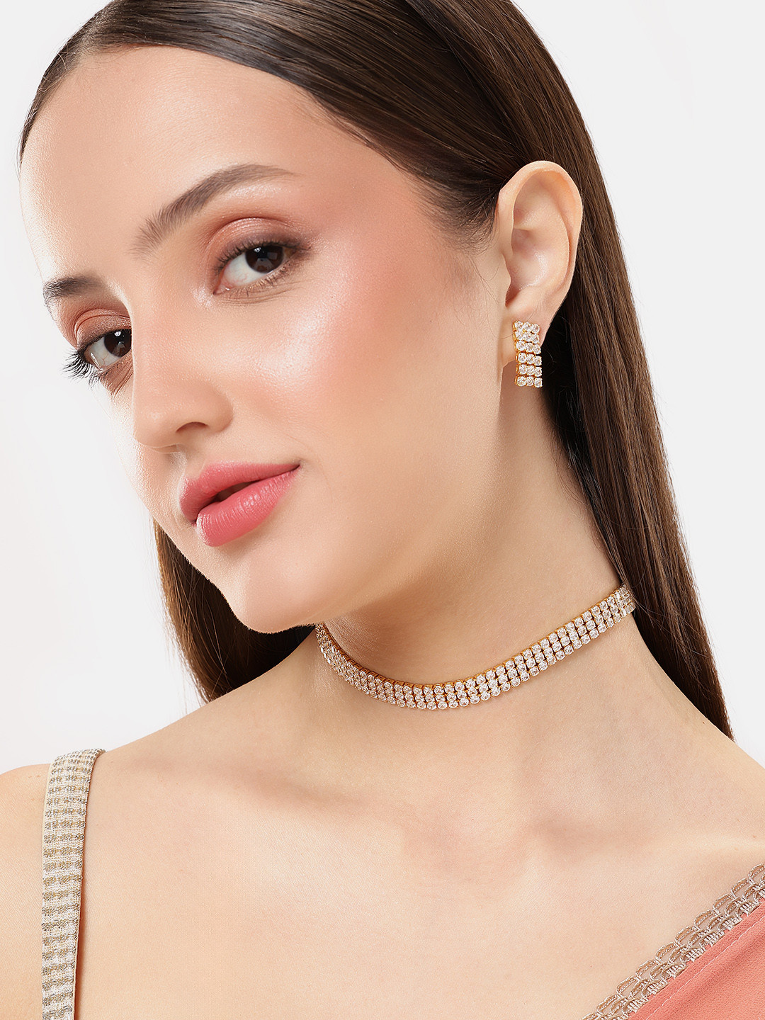 Lavish Giftz Gold Plated American Diamond Studded Jewellery Set