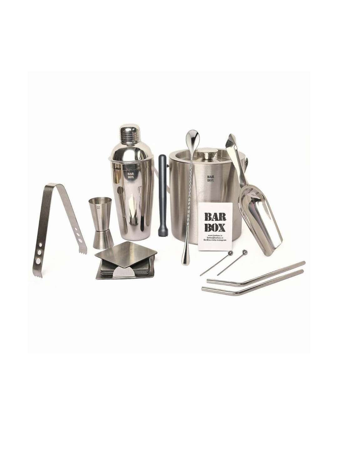 BAR BOX Silver-Toned 15 Pieces Stainless Steel Barware Tool Sets