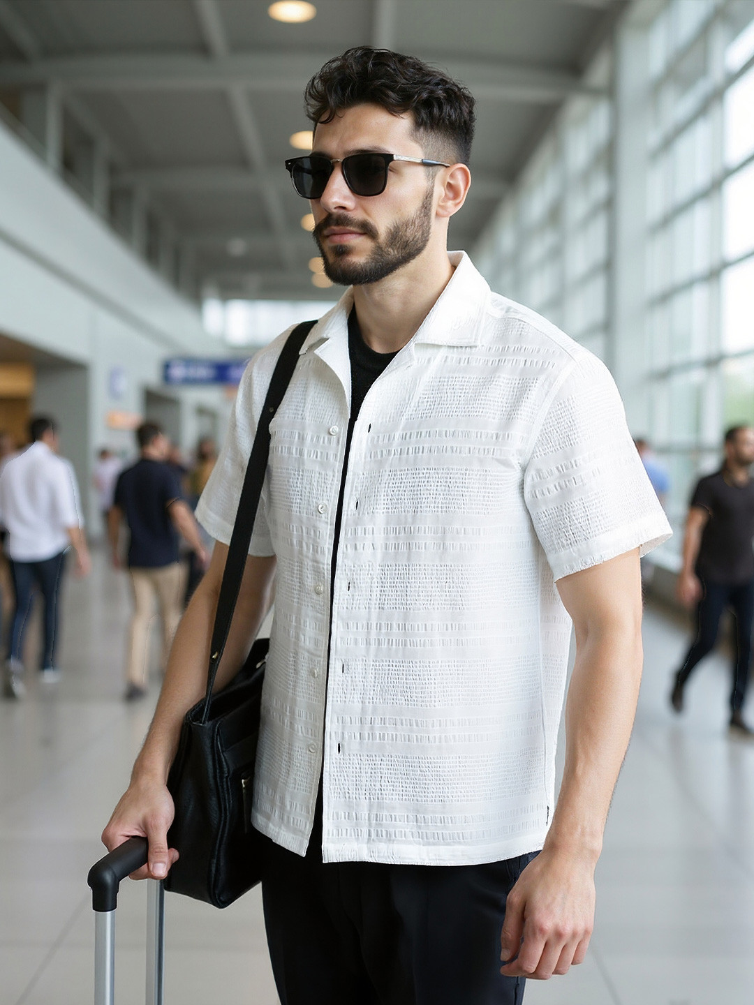 COVE AND LANE Relaxed Textured Cuban Collar Cotton Casual Shirt