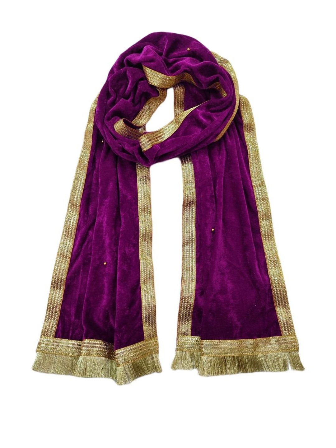 Navti Creations Men Purple Dyed Velvet Dupatta with Beads & Stones