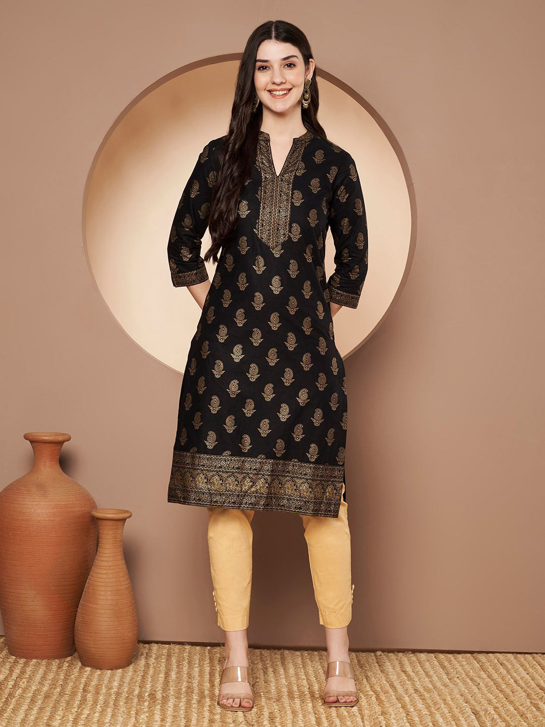 Poshak Hub Women Paisley Printed Festive Cotton Straight Kurta