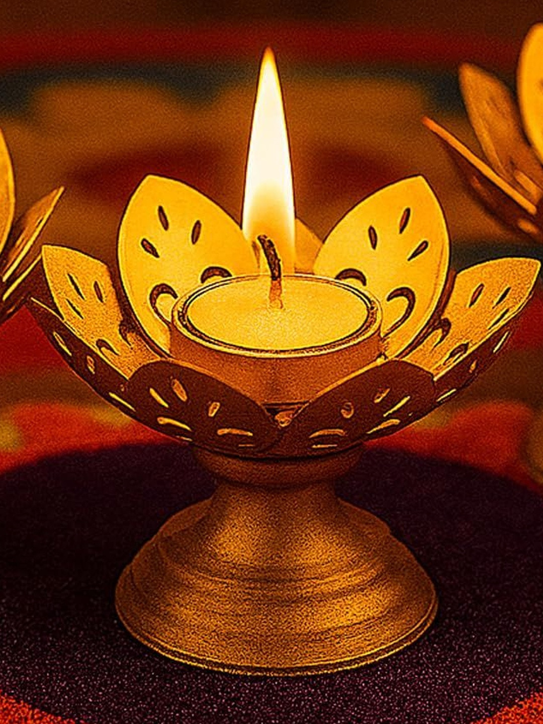 Go Hooked Set of 3 Lotus Metal Candle Stand