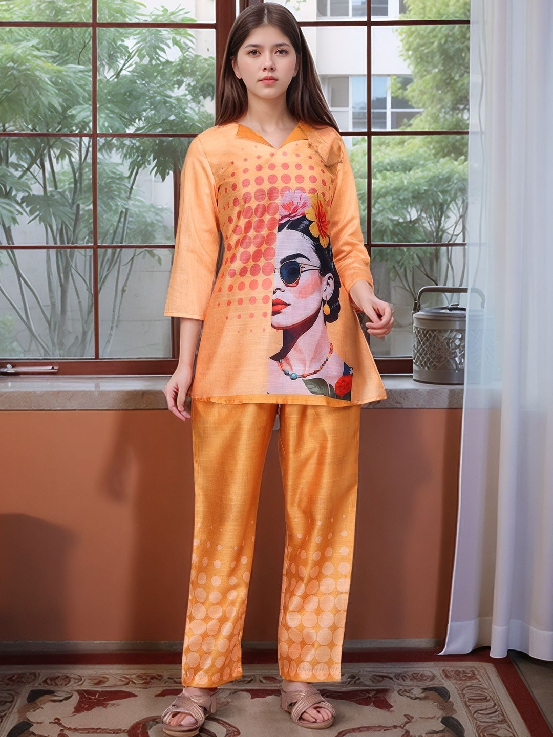 Anouk Women Printed Viscose Rayon Short Kurta With Trousers Co-Ords Set