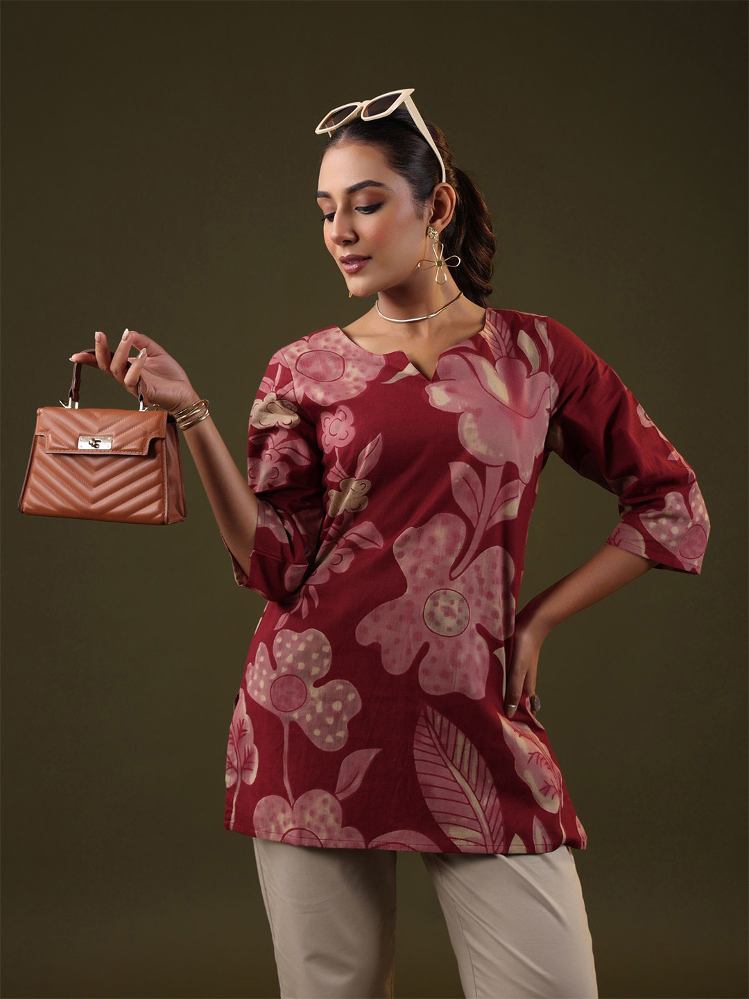 Rimeline Women Pure Cotton Floral Printed A-Line Kurti