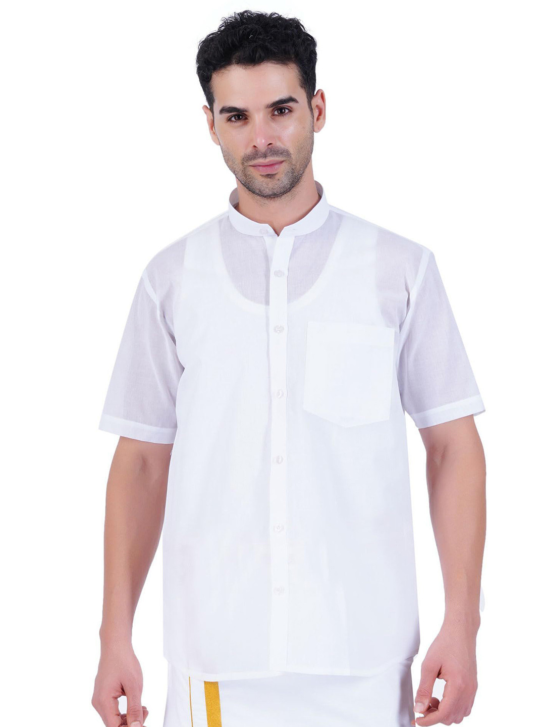PRAKASAM COTTON Mono Cotton Blended Mandarin Collar Half Sleeve Shirt For Men