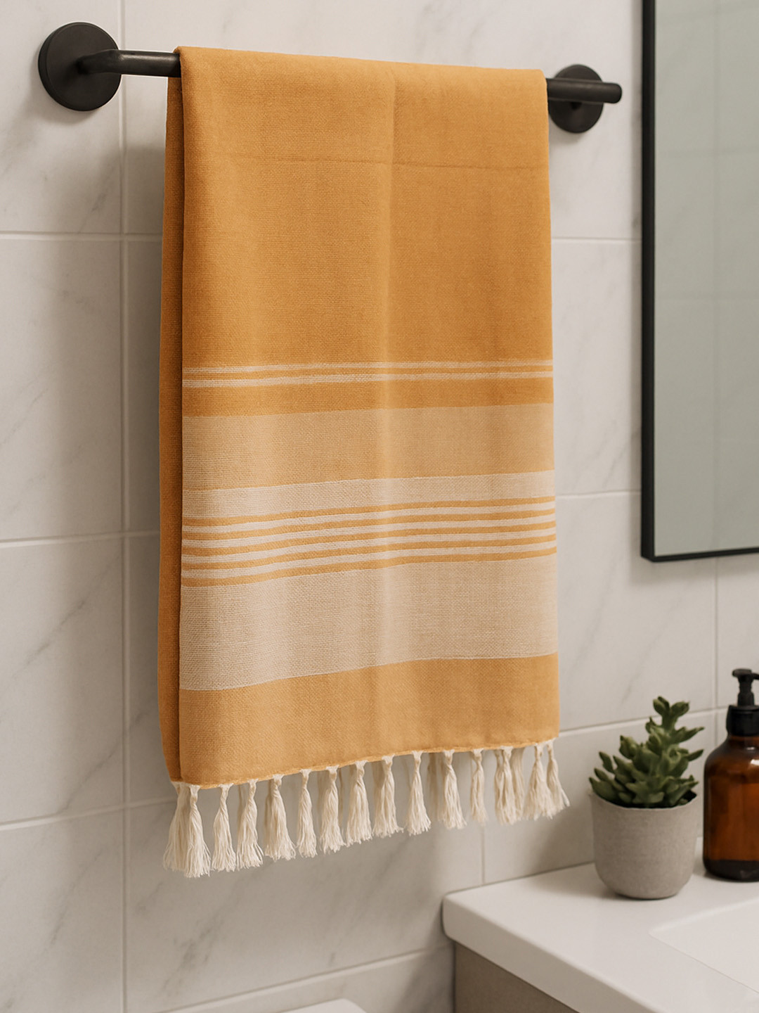Kryptic Orange & White Striped Printed 180 GSM Pure Cotton Bath Towel