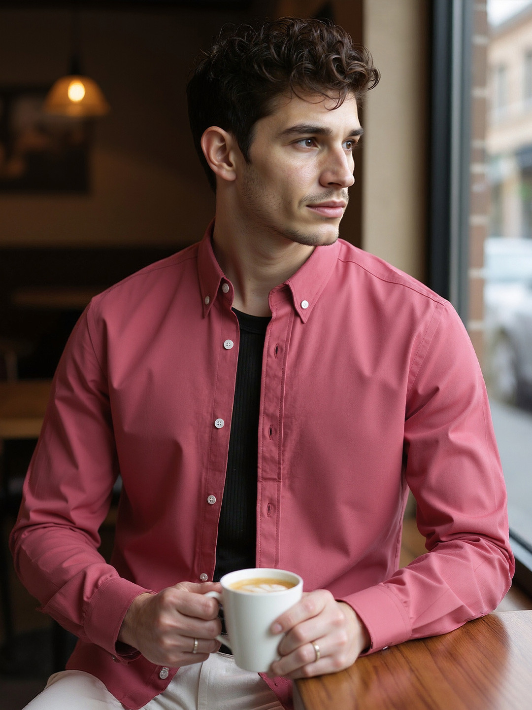 COVE AND LANE Men Classic Fit Solid Button-Down Collar Cotton Casual Shirt