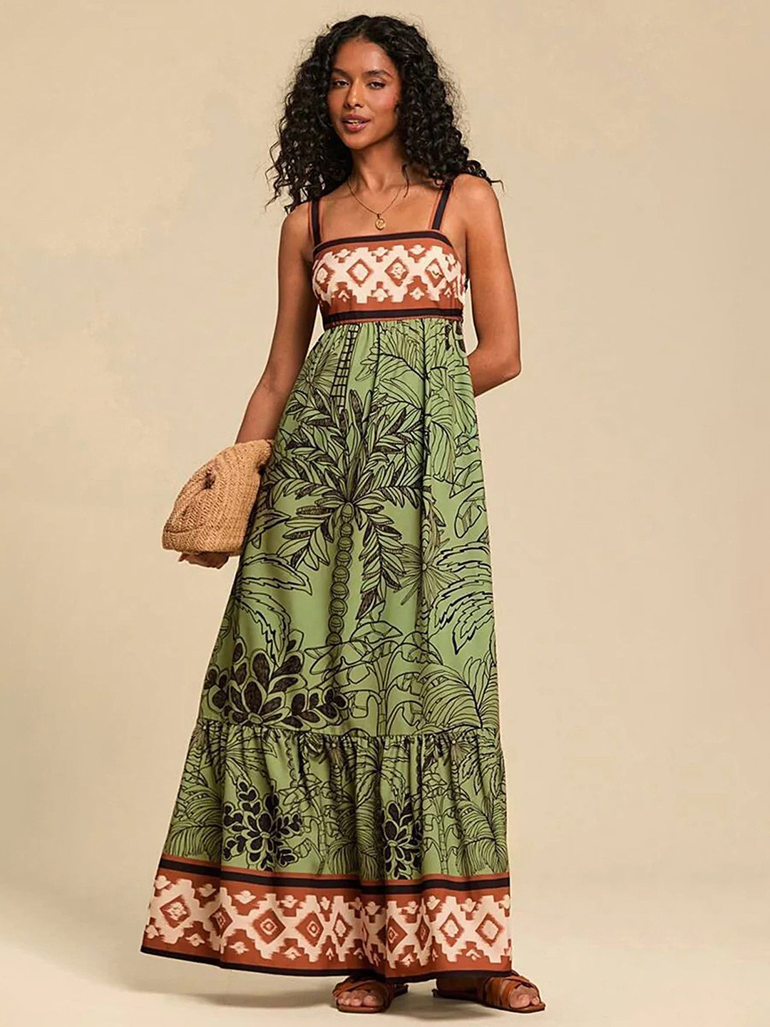 LULU & SKY Tropical Floral Maxi Dress with Shoulder Straps