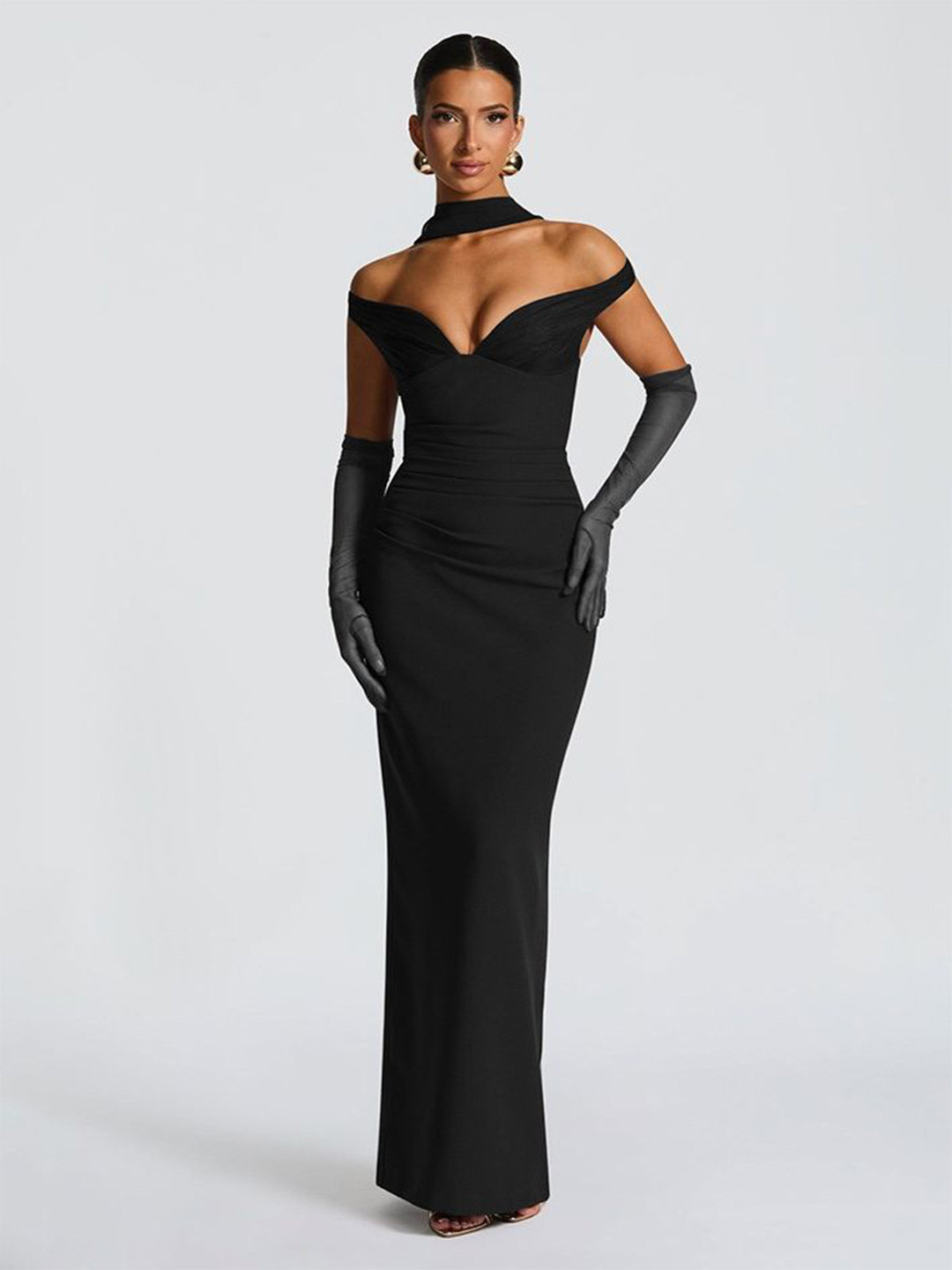 LULU & SKY Off-Shoulder Bodycon Maxi Dress With Scarf