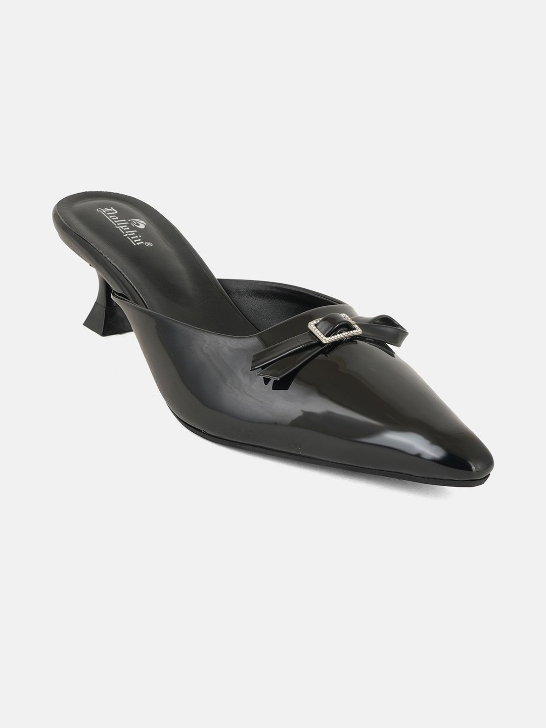 Dollphin Women Black Pointed Toe Open Back Solid Party Heels