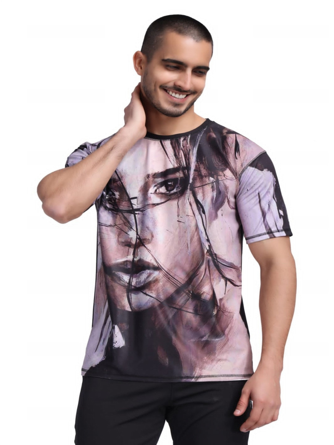 Flirty Soul Men Dri-FIT Graphic Printed Round Neck Slim Fit T-shirt