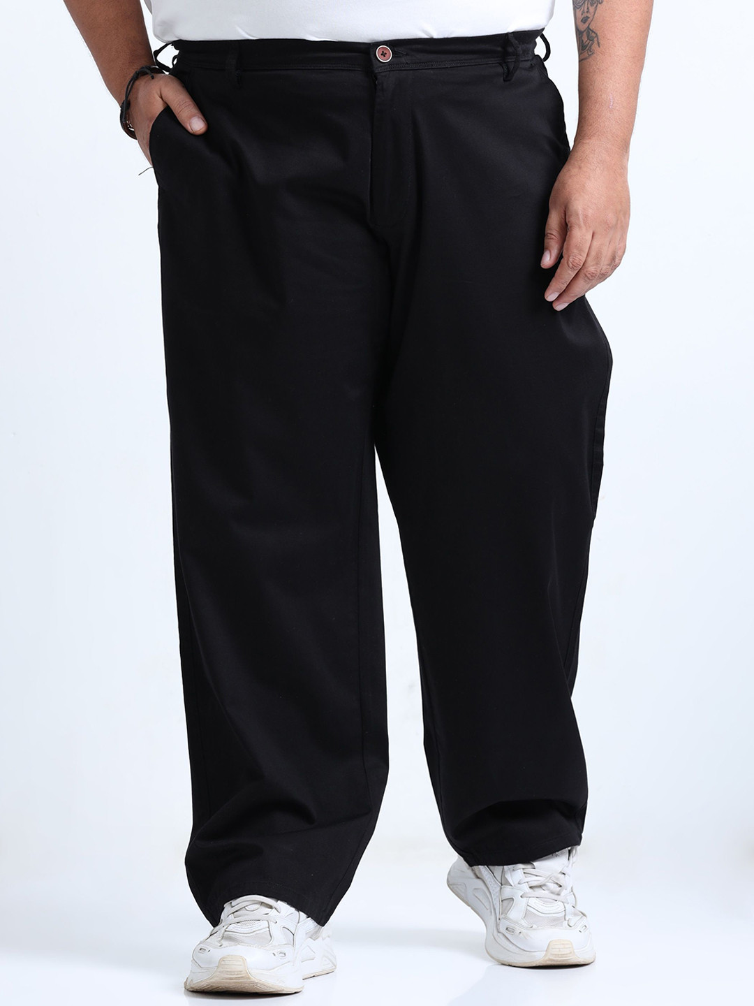 NEVER NEUD Men Plus Size Comfort Cotton Trousers With 4 Pockets & Button Closure