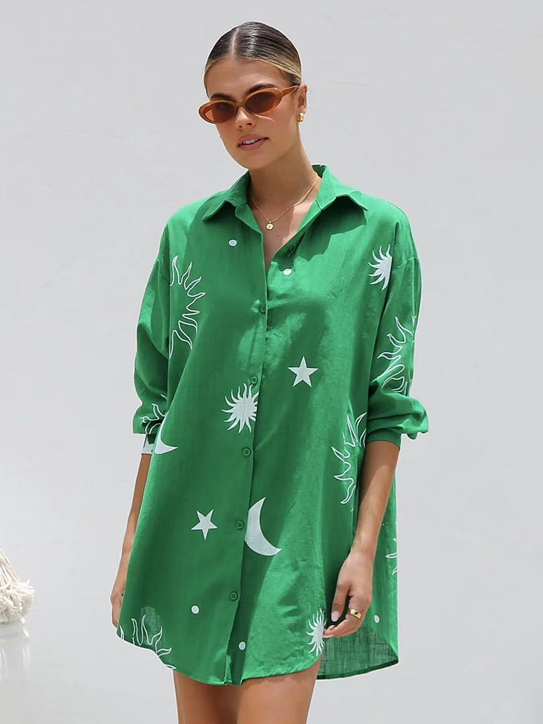 LULU & SKY Women Star Printed Shirt Collar Shirt Mini Dress