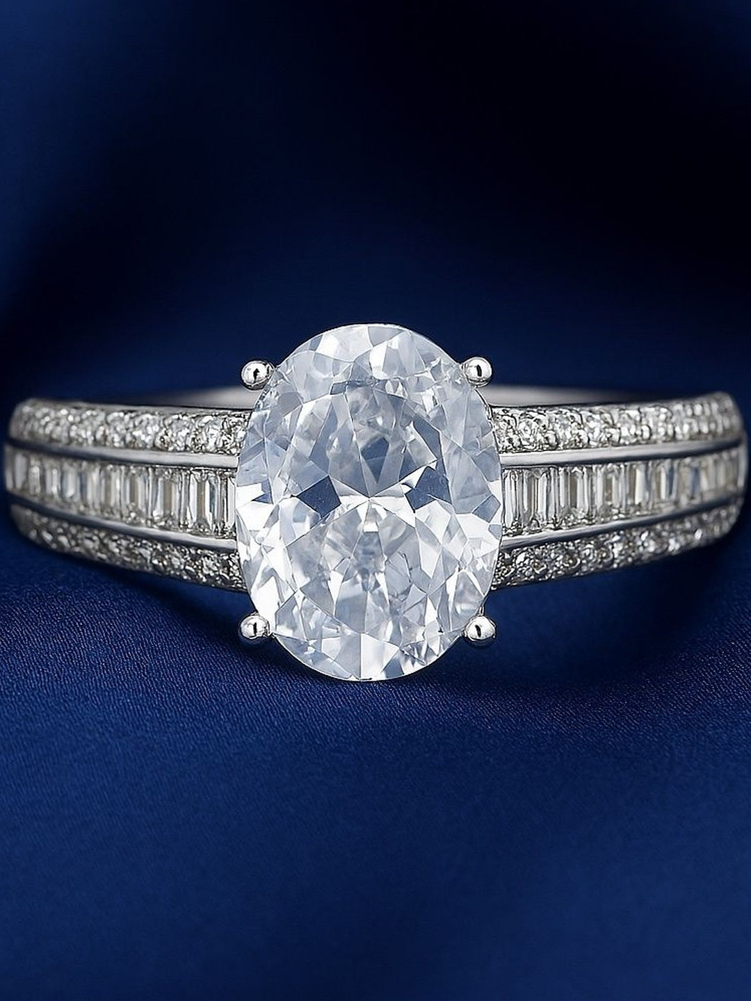 Silver by HM Rhodium Plated 925 Sterling Silver Zircon Finger Ring