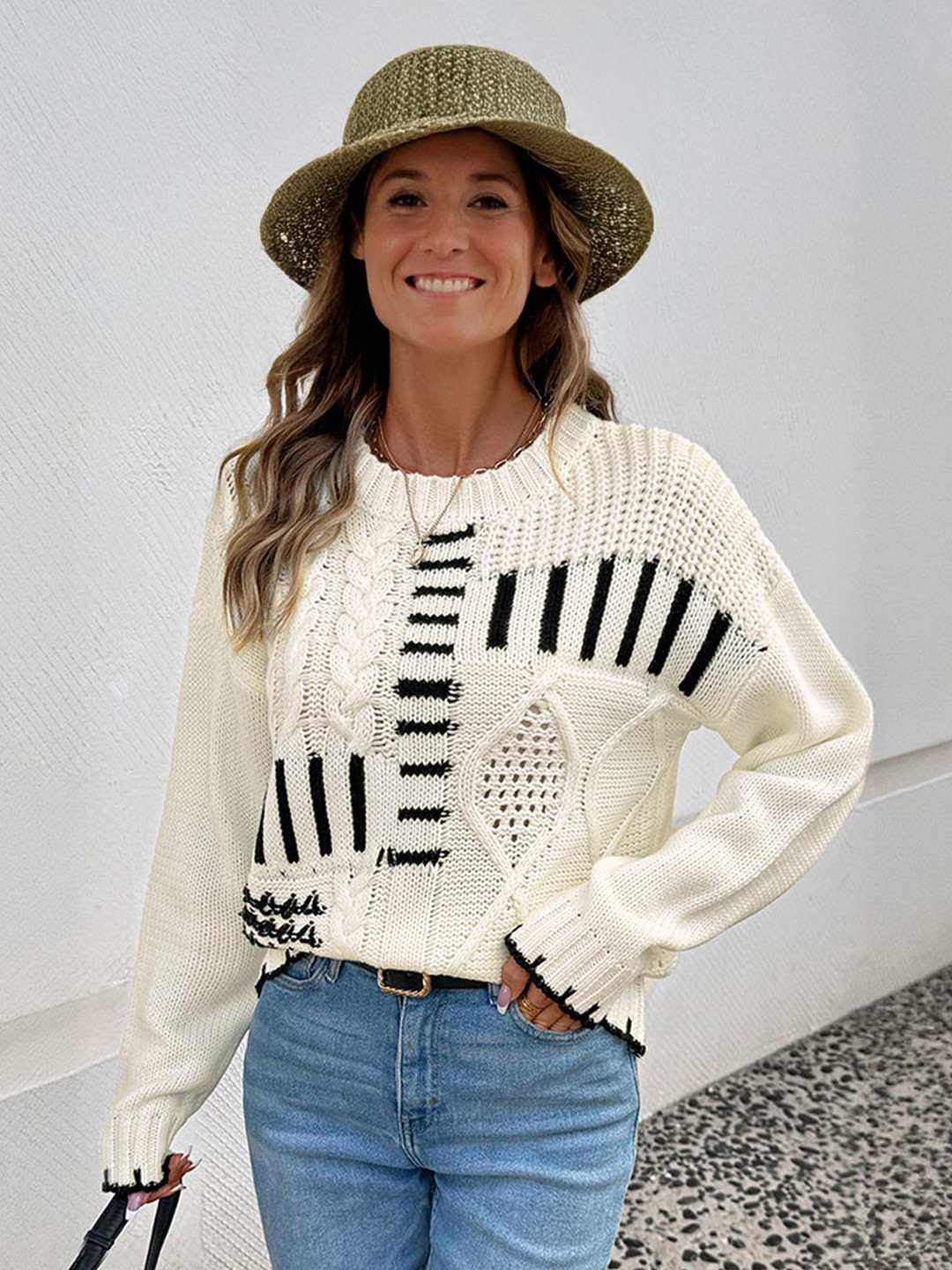 StyleCast Women Self Designed Round Neck Full Sleeve Sweater