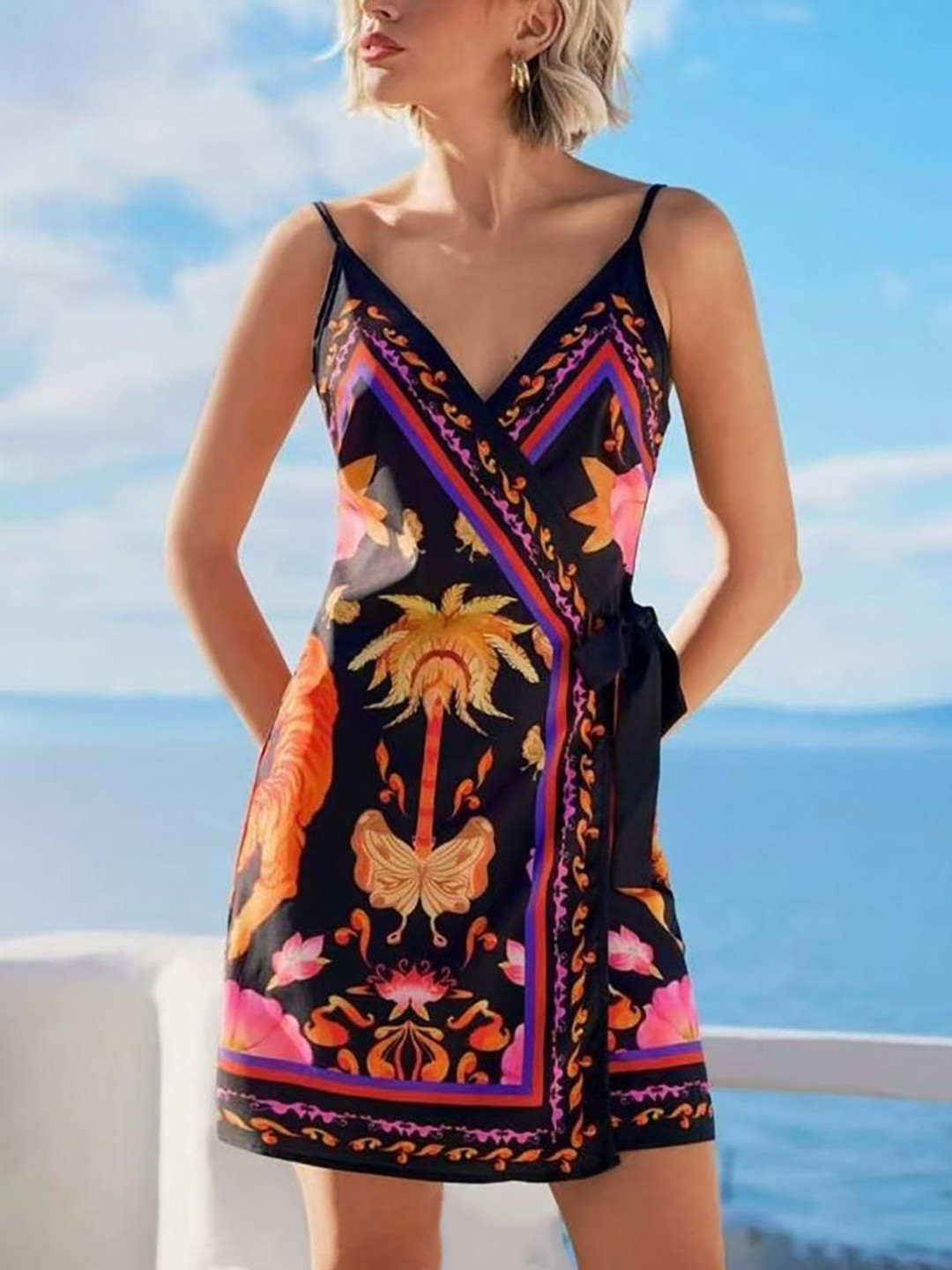 LULU & SKY Women Graphic Print Wrap Mini Dress