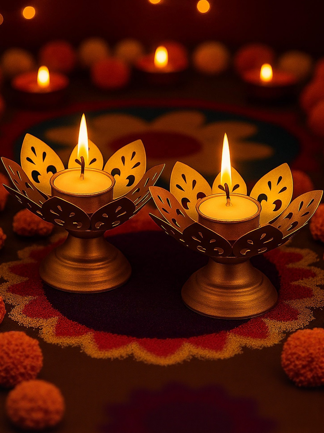 Go Hooked Set of 2 Gold Tone Metal Lotus Tealight Candle Holder