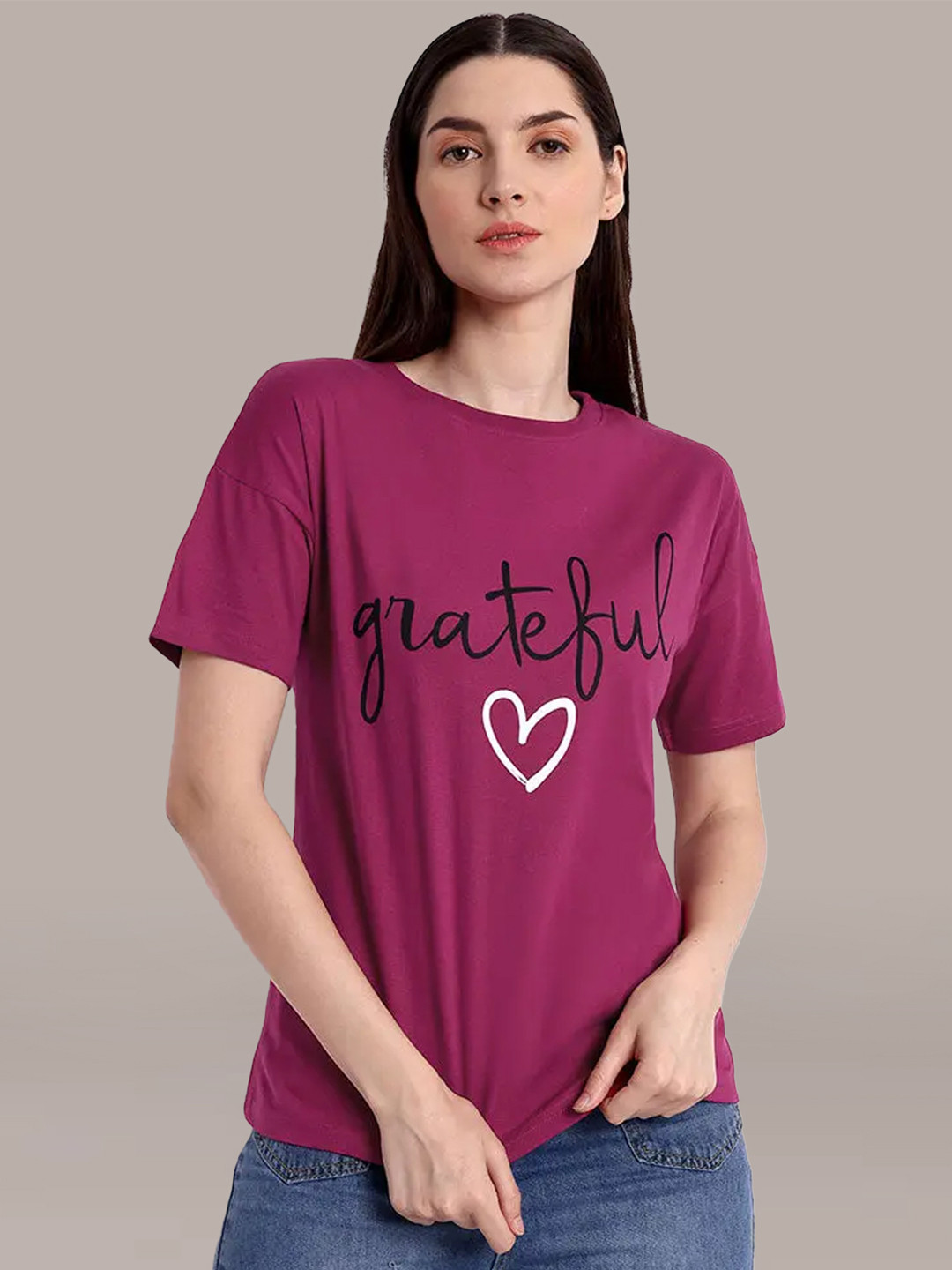 iki chic Women Magenta Typography Printed T-shirt