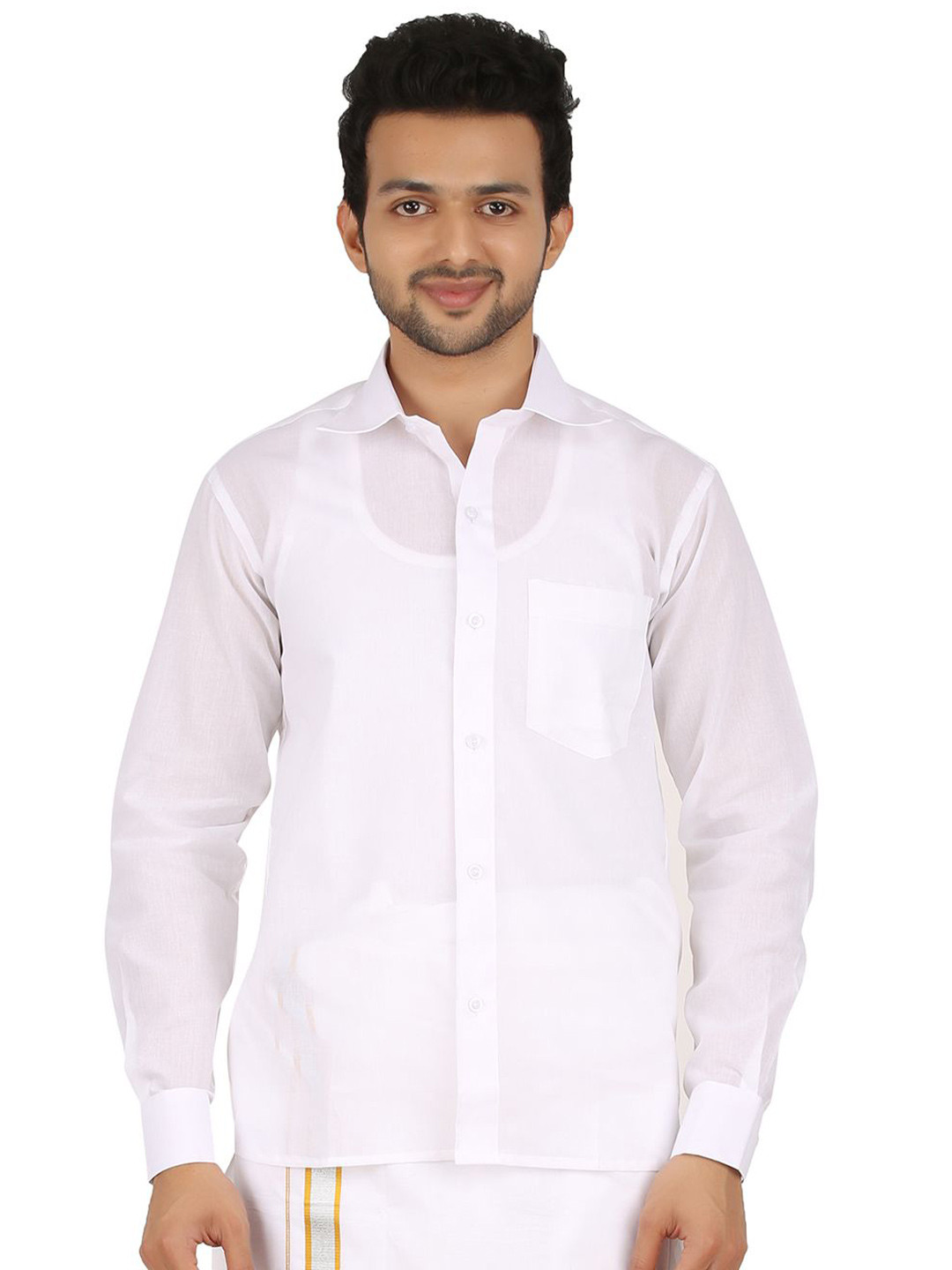 PRAKASAM COTTON Mens Mono Cotton Full Sleeve Regular Fit White Shirt