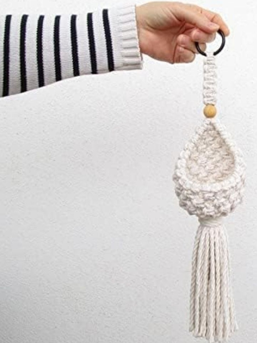Aain White Macrame Wall Hanging Planter Wall Decor