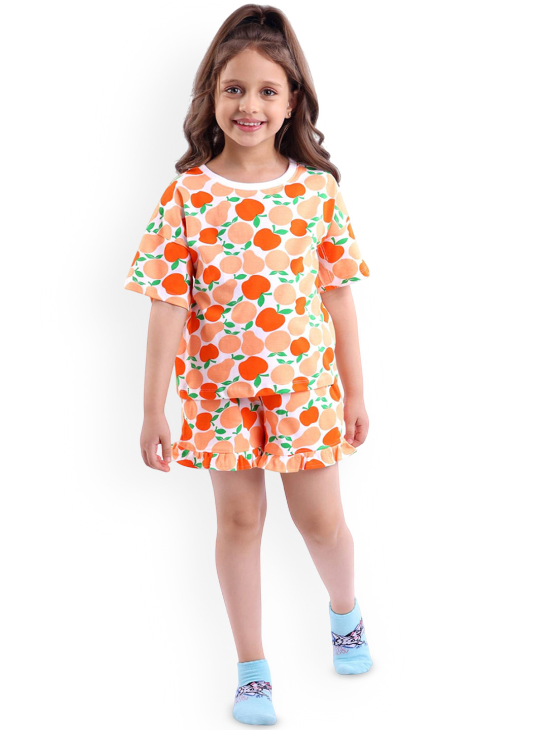 Honeyhap Girls Printed Short Sleeve Top Slip On Pajama Night Suits
