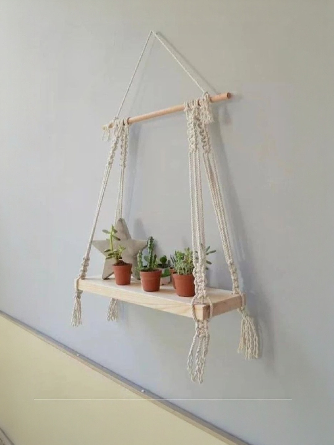 Aain White Macrame Planter Holder Wall Hanging