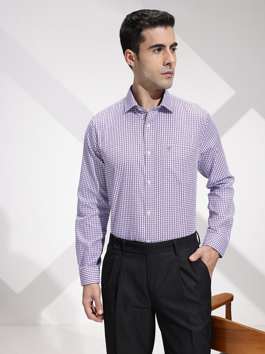 INVICTUS Slim Fit Micro Checked Semiformal Shirt