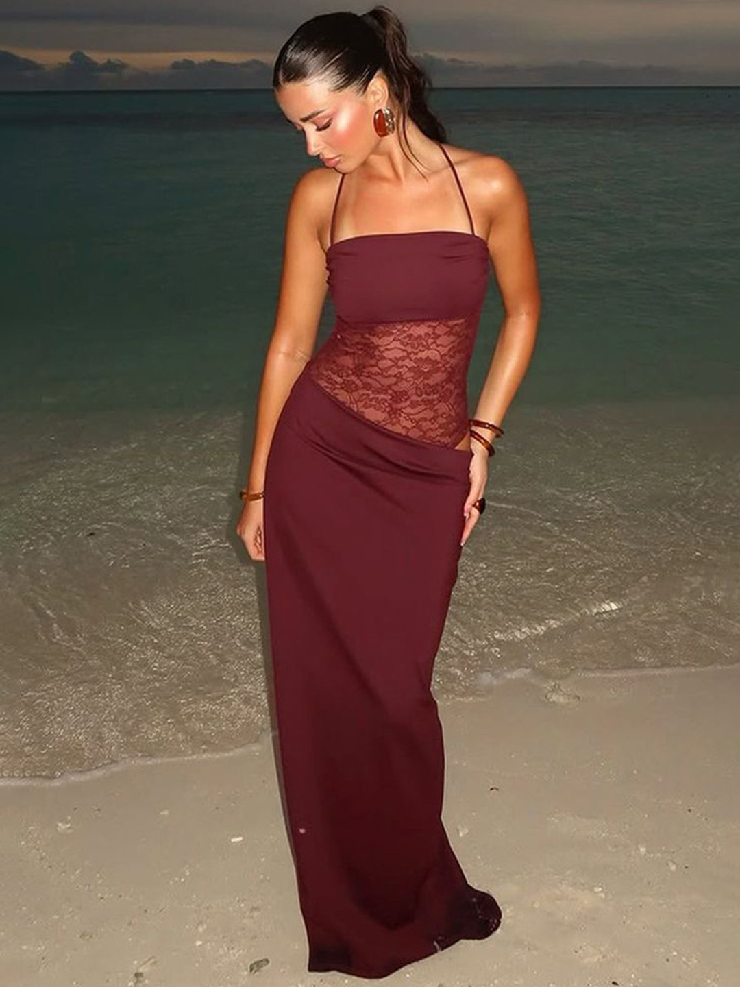 LULU & SKY Lace Halter Neck Maxi Dress