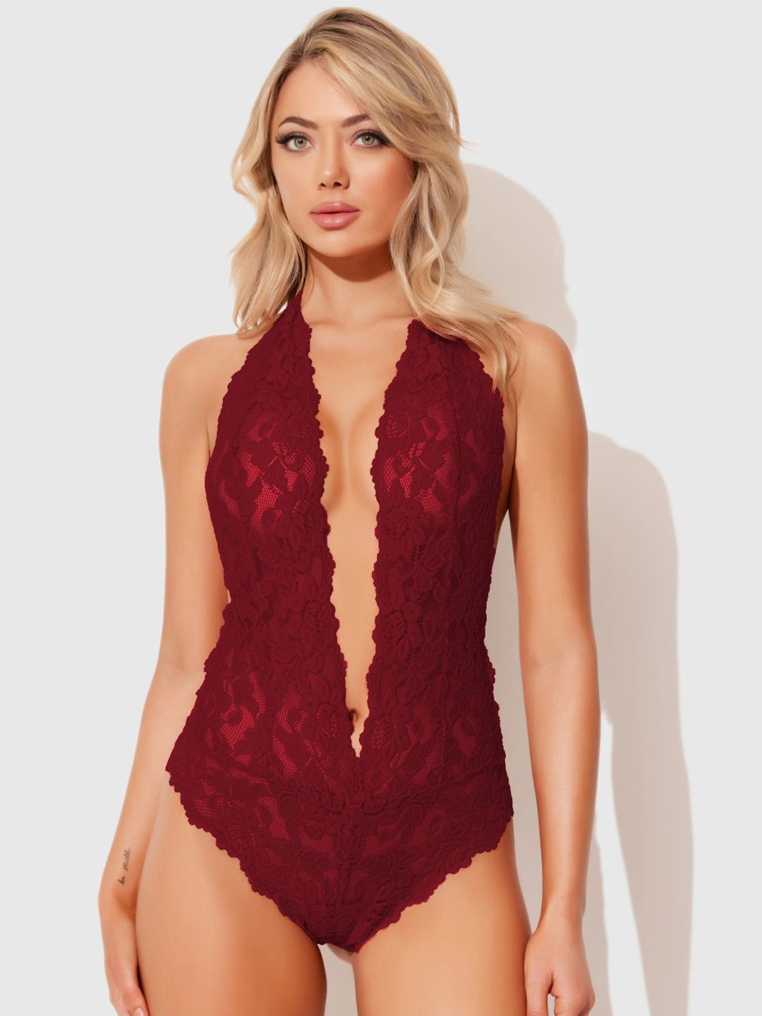 Luvien Paris Women Self Design Halter Neck Baby Doll