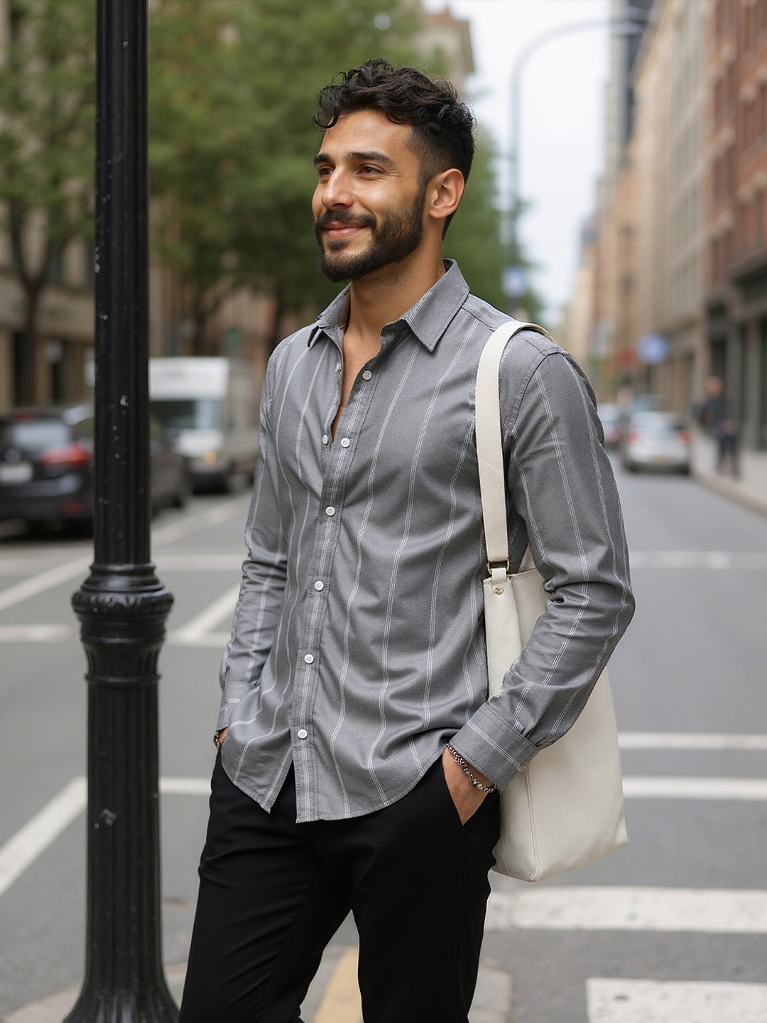 COVE AND LANE India Slim Striped Cotton Casual Shirt