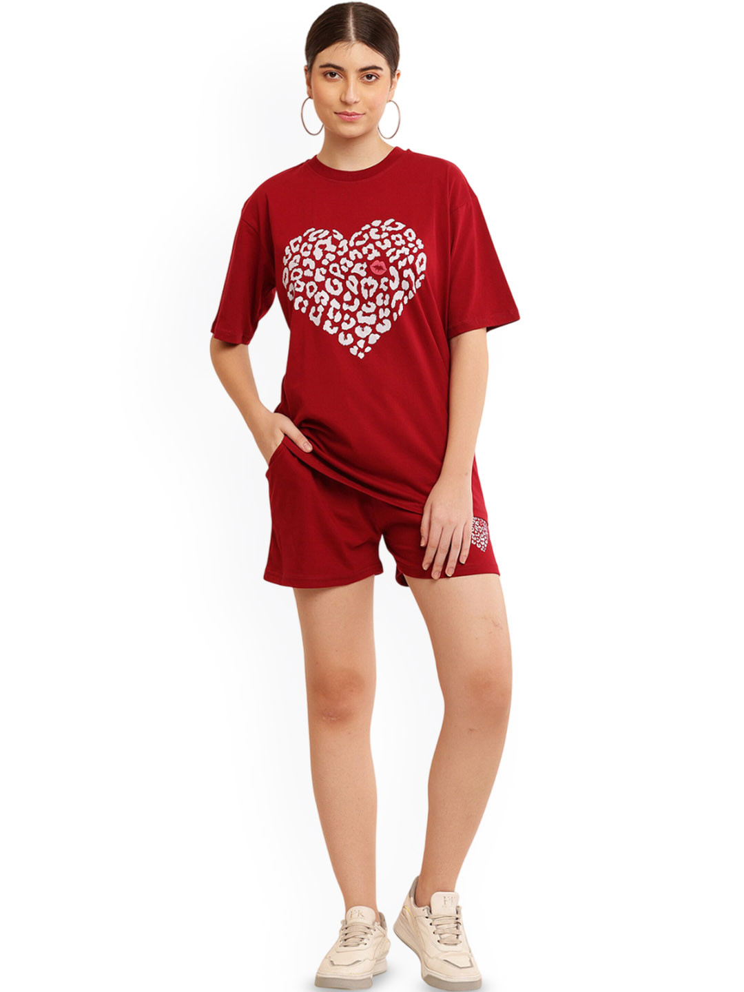 PRIYA POINT Graphic Printed Pure Cotton T-Shirt & Shorts Night suit