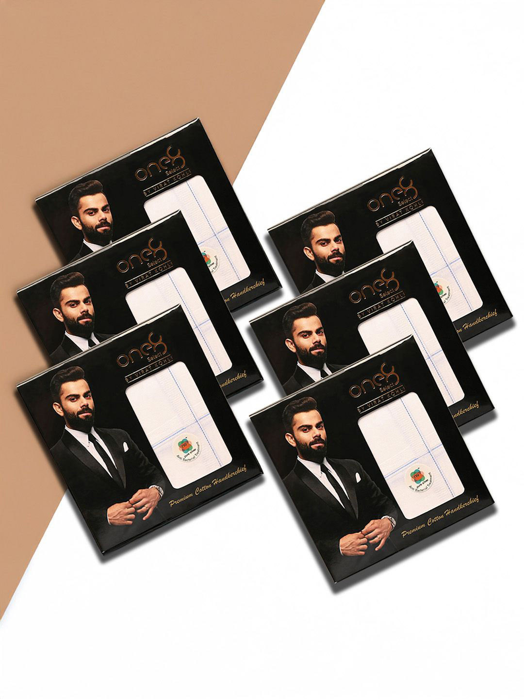 One8 Men Pack Of 6 Men Striped Border Design Cotton Handkerchiefs