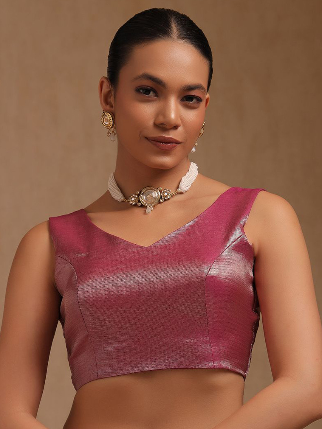 Soch Chevron Patterned V-Neck Padded Saree Blouse